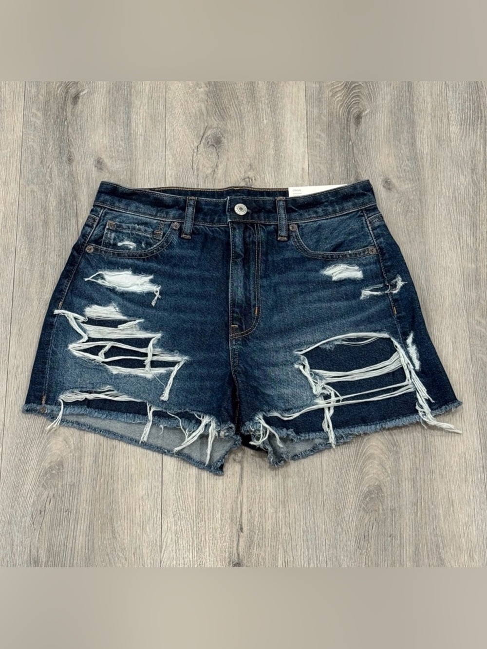 American Eagle Outfitters Casual Blue Distressed Denim High Rise Mom Jean Shorts